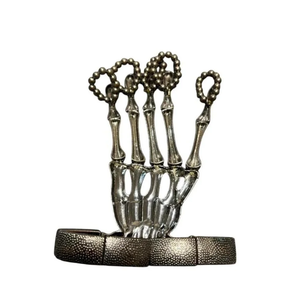 Skeleton Hand Bracelet Rings Costume Accessory Silver Tone Kids Grunge Novelty